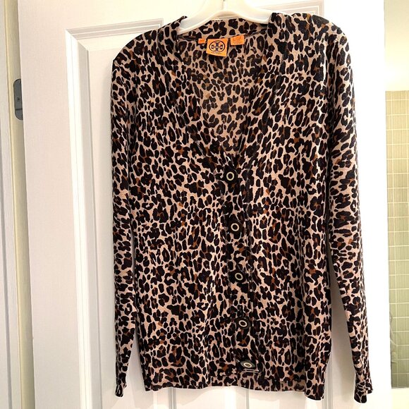 Tory Burch Leopard Print Wool Cardigan size S - Picture 1 of 7
